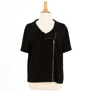 New Directions Black Zippered Button Down Shirt